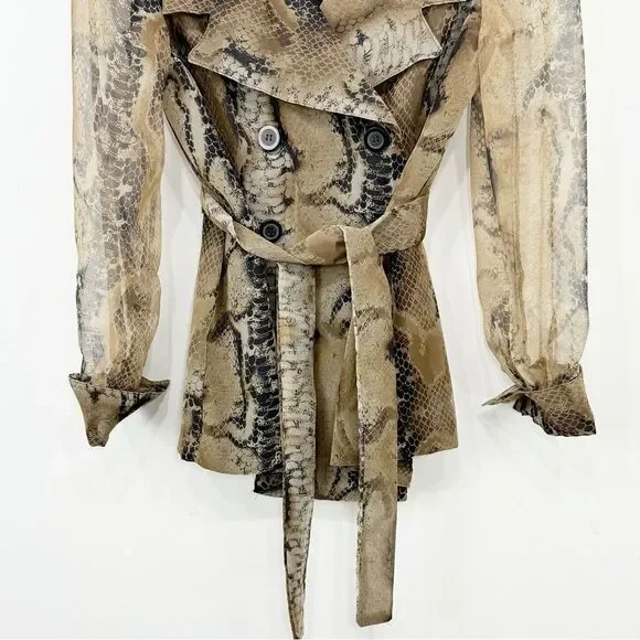 New York Extremes Black Taupe Snake Print Double Breasted Sheer Sleeve Blazer - Picture 3 of 16